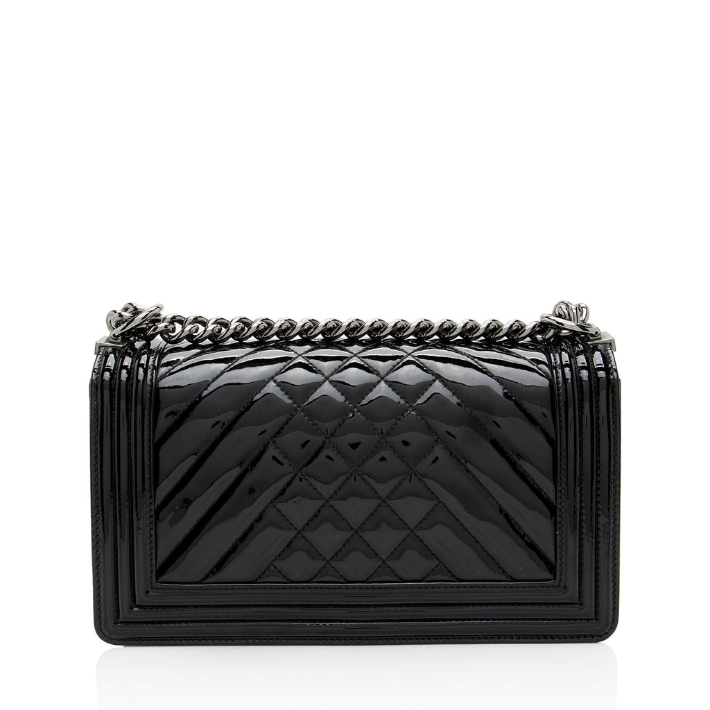 Chanel Chevron Patent Leather Old Medium Boy Bag
