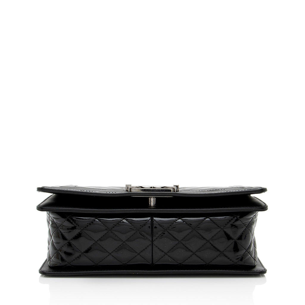 Chanel Chevron Patent Leather Old Medium Boy Bag