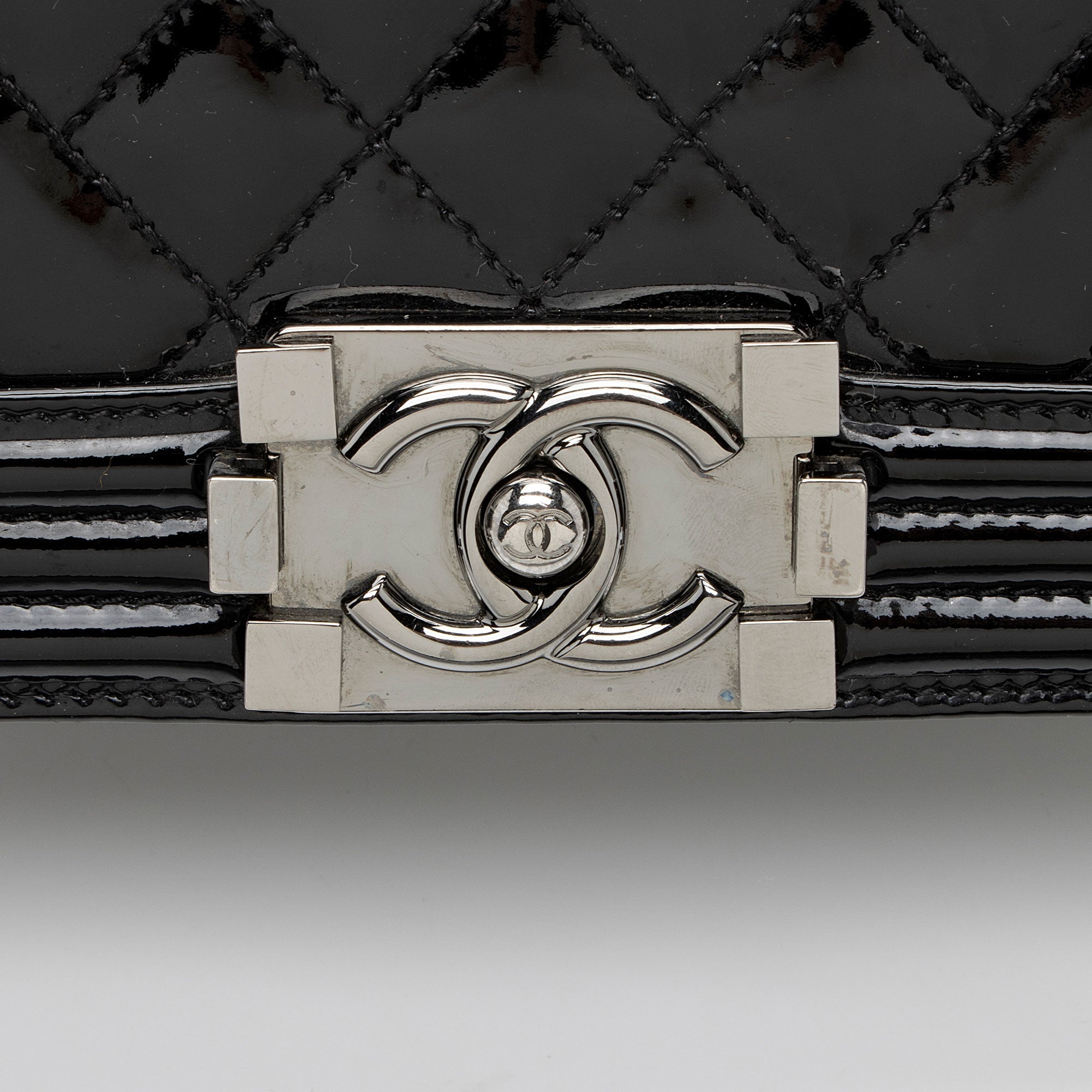 Chanel Chevron Patent Leather Old Medium Boy Bag