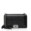 Chanel Chevron Patent Leather Old Medium Boy Bag