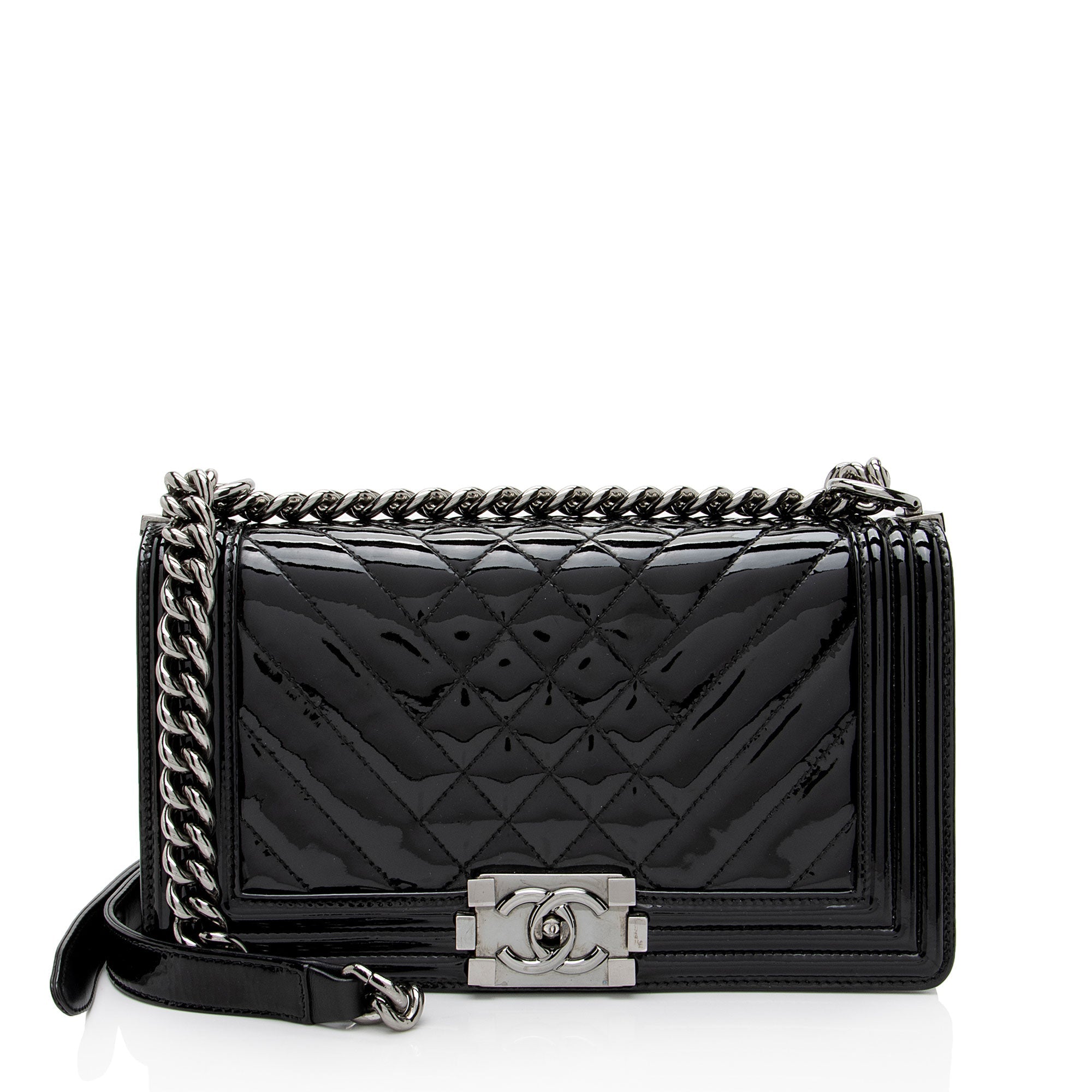 Chanel Chevron Patent Leather Old Medium Boy Bag