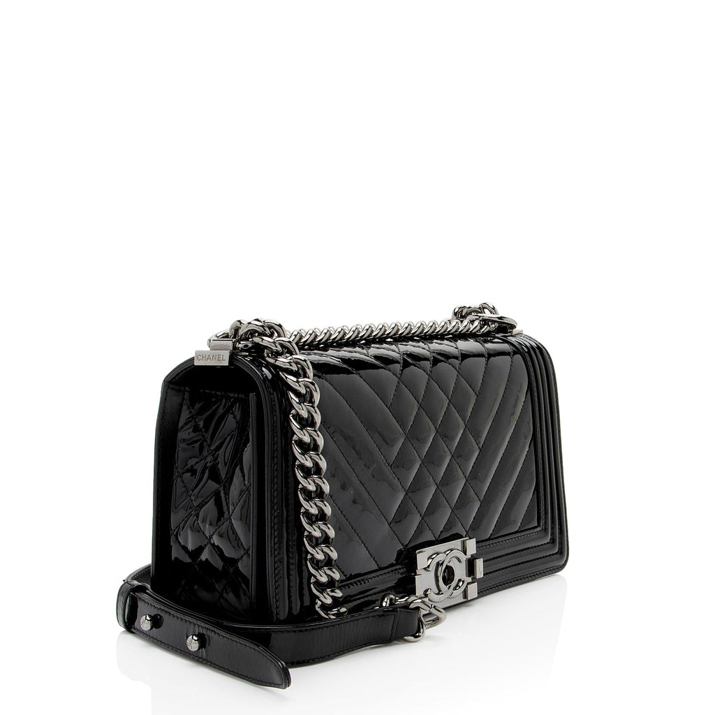 Chanel Chevron Patent Leather Old Medium Boy Bag