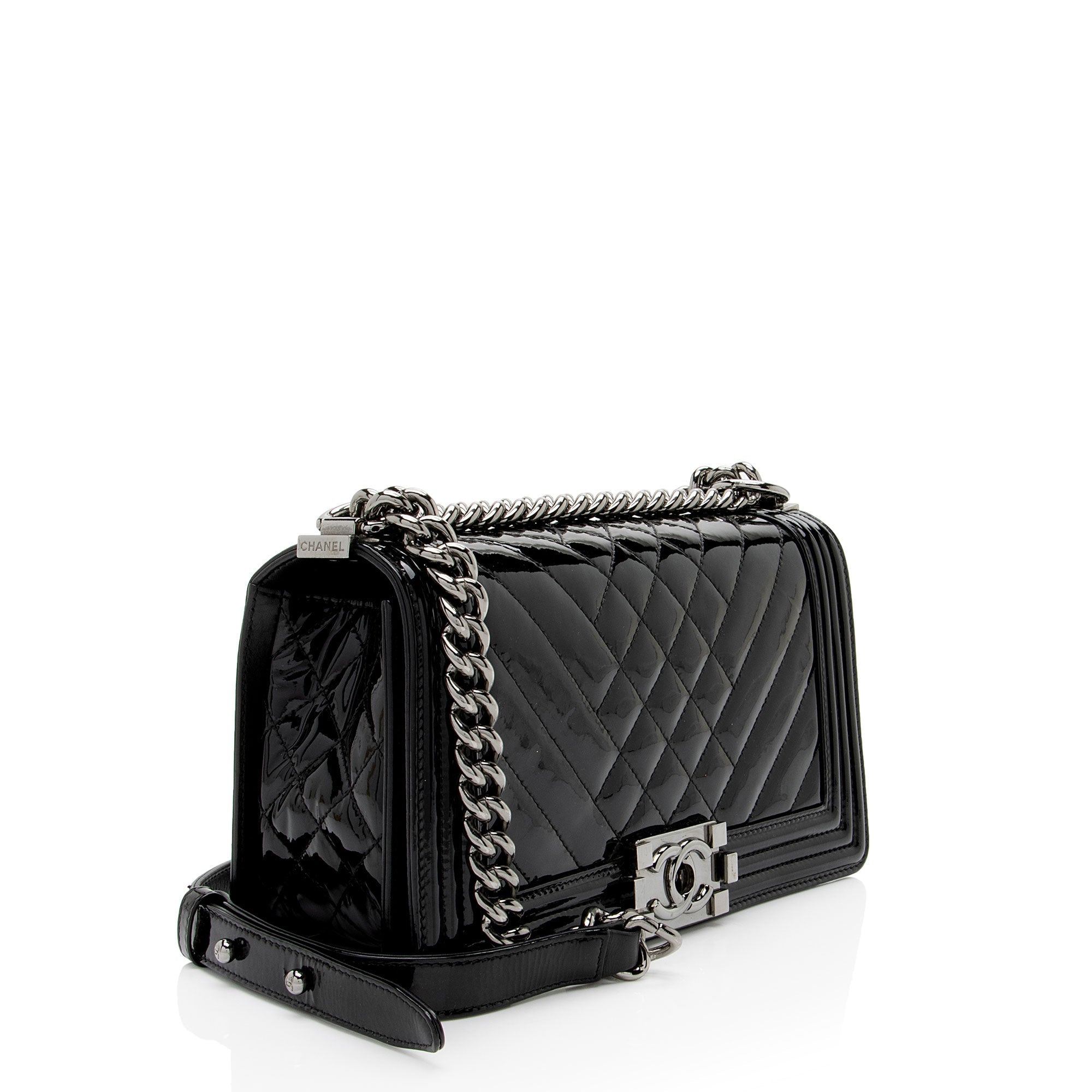 Chanel Chevron Patent Leather Old Medium Boy Bag
