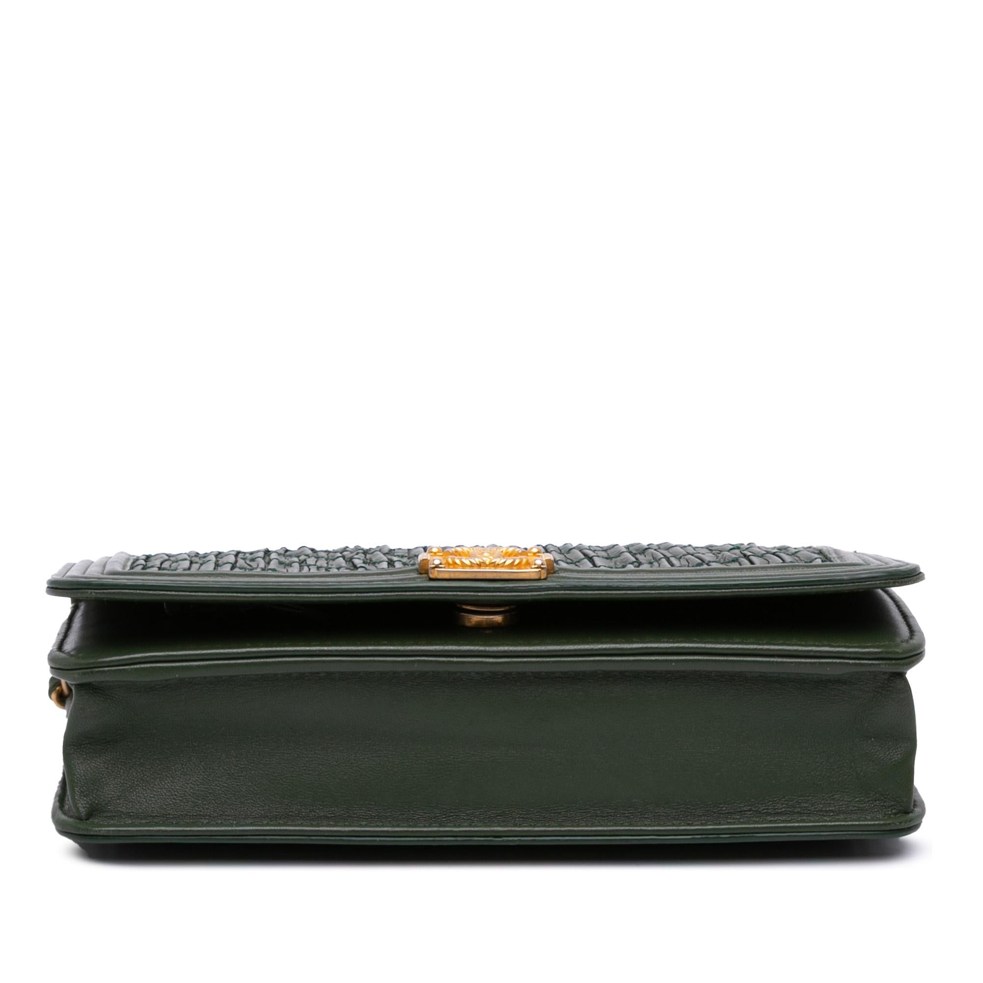 Chanel Chevron Quilted Crumpled Calfskin Boy Wallet On Chain