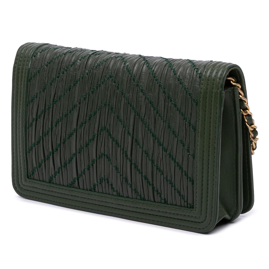 Chanel Chevron Quilted Crumpled Calfskin Boy Wallet On Chain