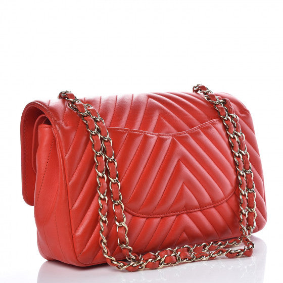 CHANEL Lambskin Chevron Quilted Medium Double Flap