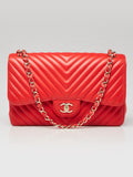 CHANEL Lambskin Chevron Quilted Medium Double Flap