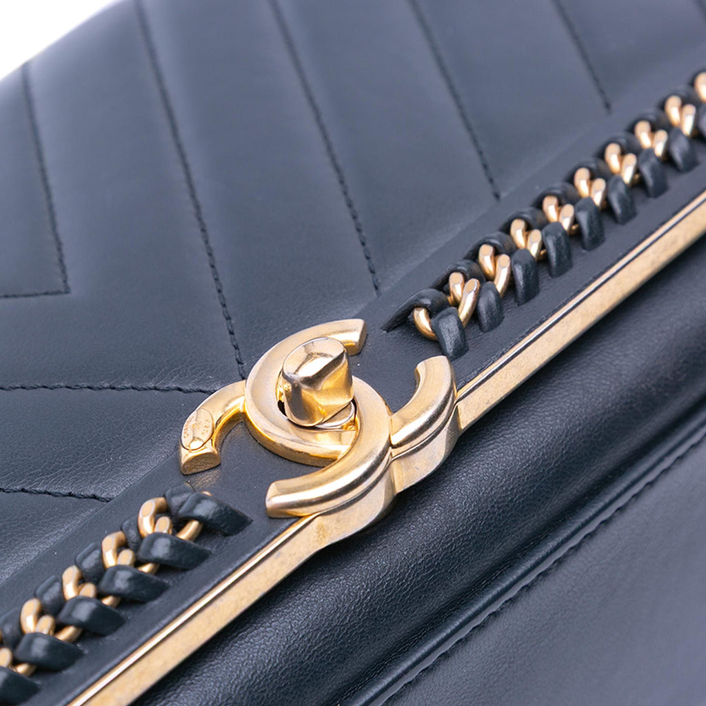 Chanel Chevron Sheepskin Stitched Chain Top Handle Flap
