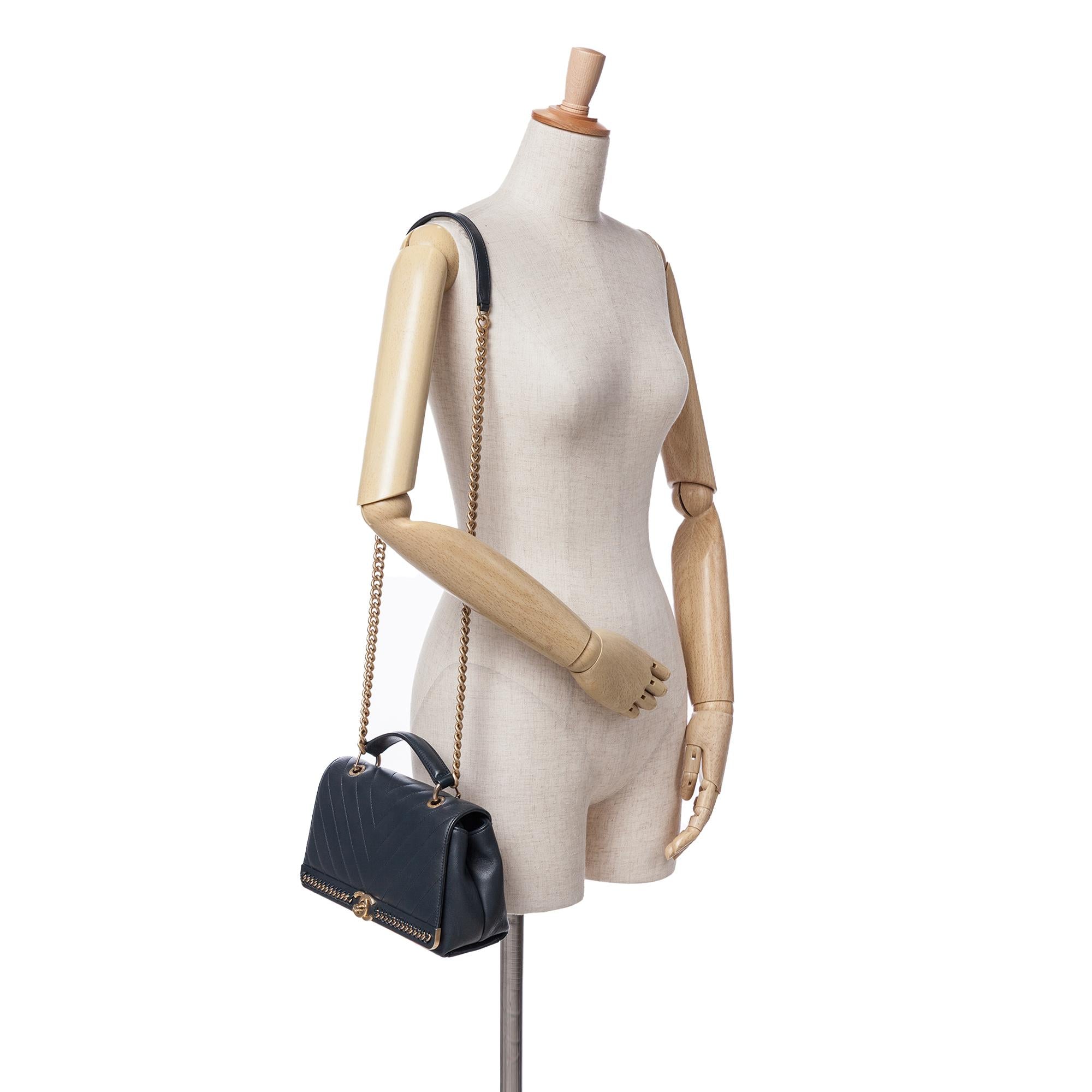 Chanel Chevron Sheepskin Stitched Chain Top Handle Flap