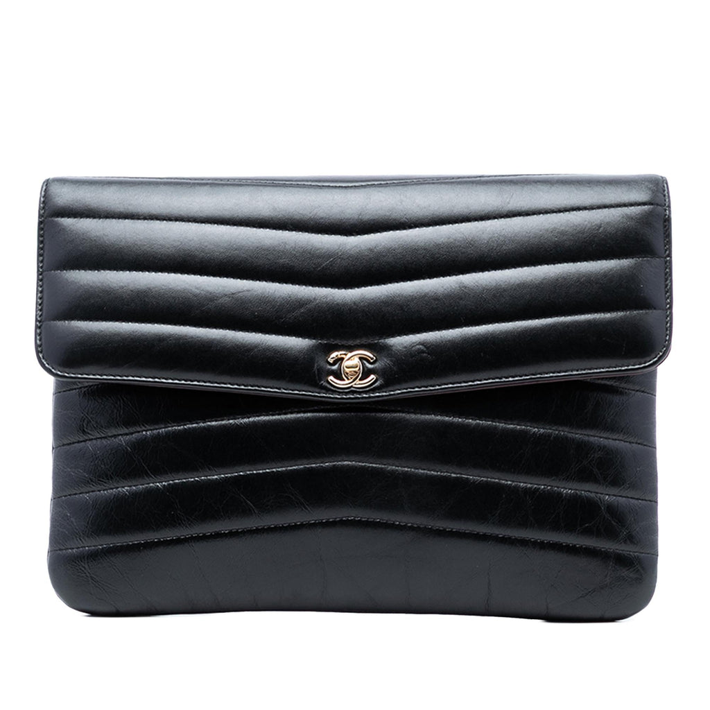 Chanel Chevron Shiny Lambskin Miroir Clutch