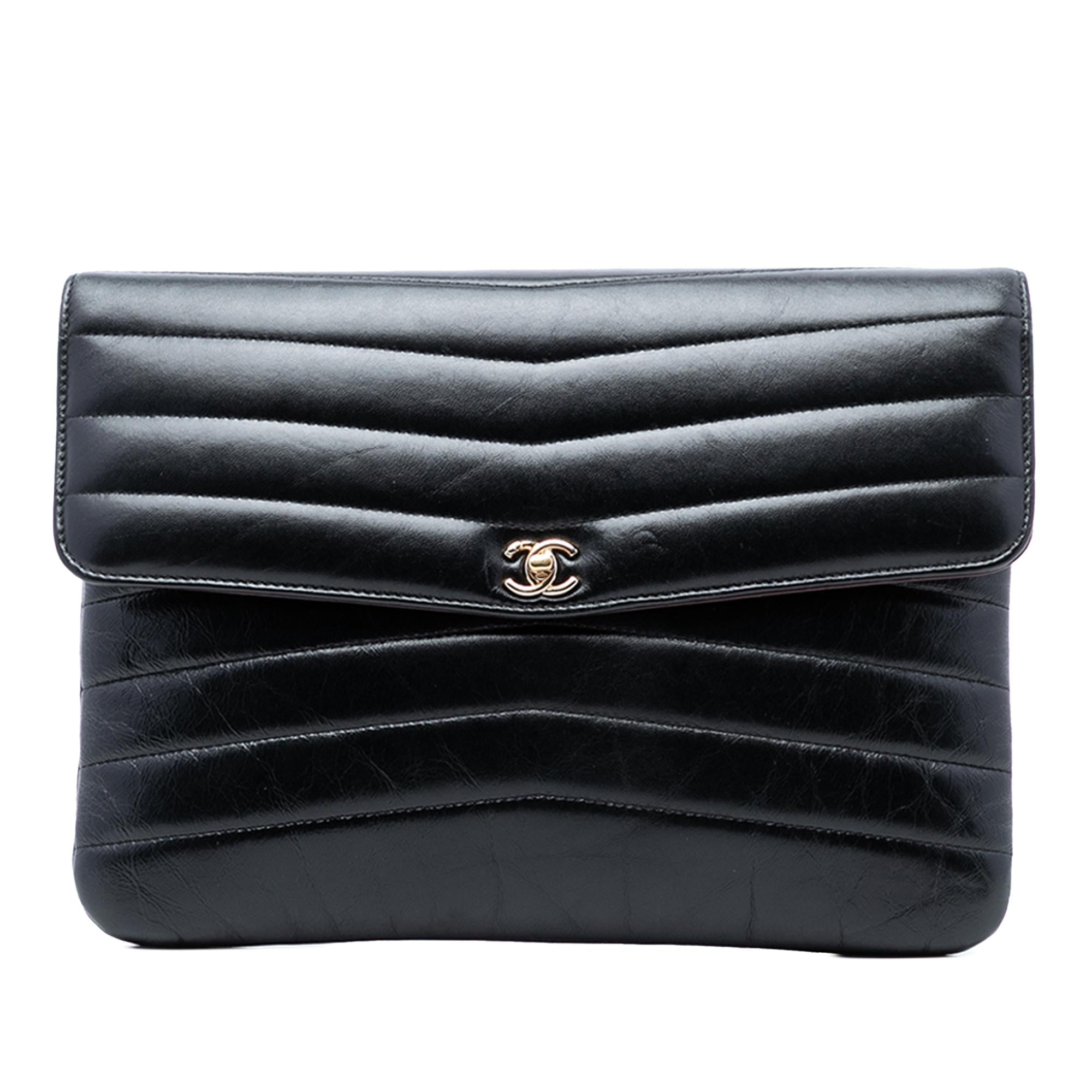 Chanel Chevron Shiny Lambskin Miroir Clutch