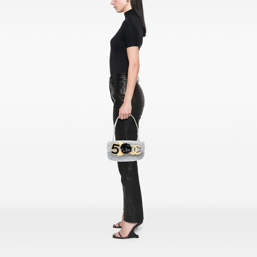 Chanel Choco Bar Canvas Camellia CC No. 5 Flap Handbag