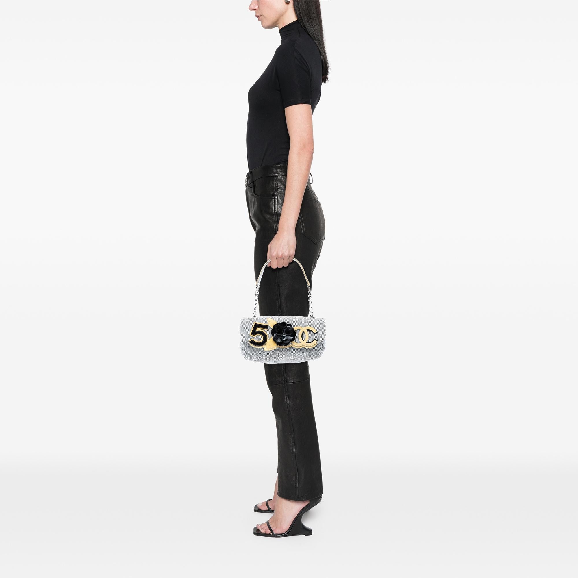Chanel Choco Bar Canvas Camellia CC No. 5 Flap Handbag