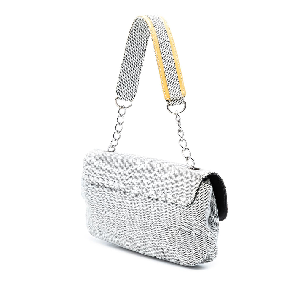 Chanel Choco Bar Canvas Camellia CC No. 5 Flap Handbag