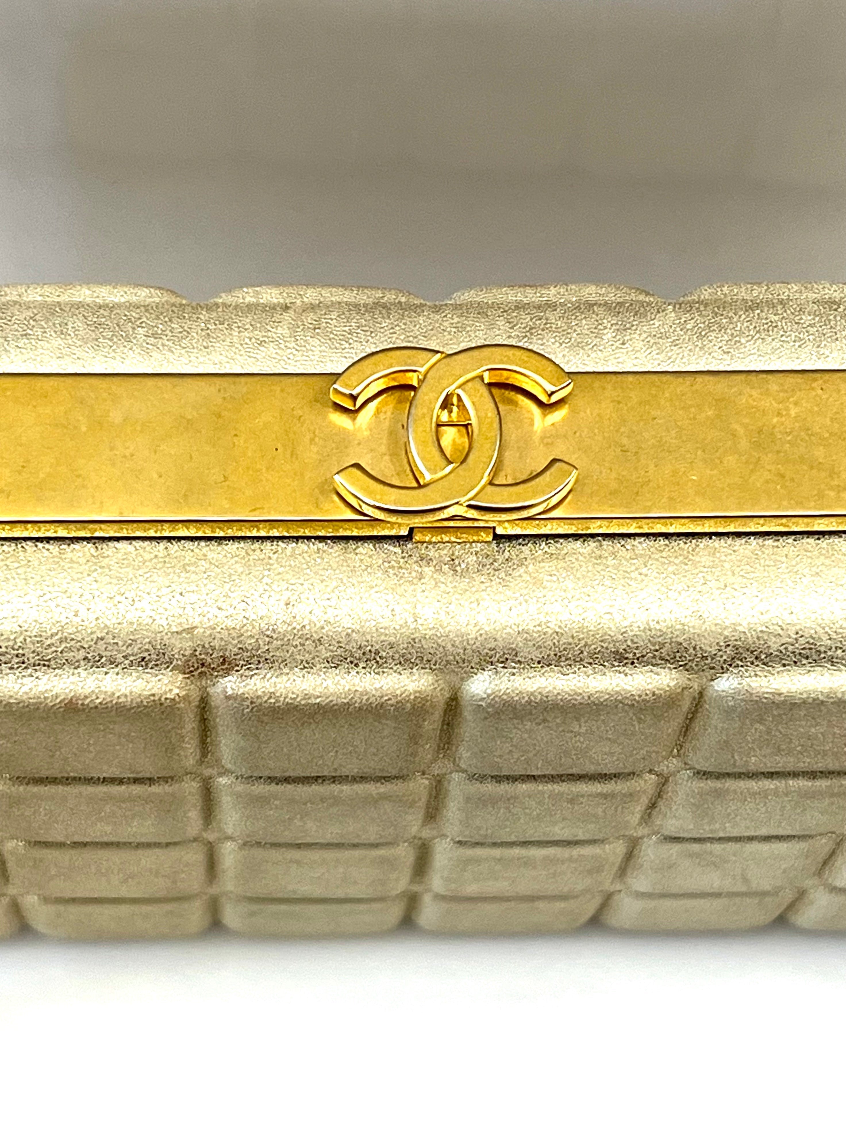 CHANEL CHOCO BAR METALLIC GOLD LEATHER SHOULDER BAG