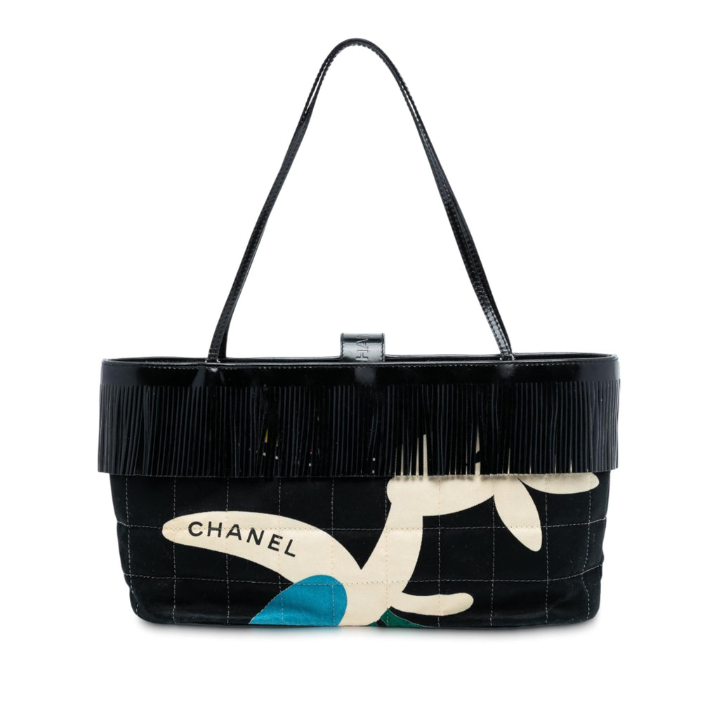 Chanel Chocolate Bar Printed Canvas Fringe Handbag