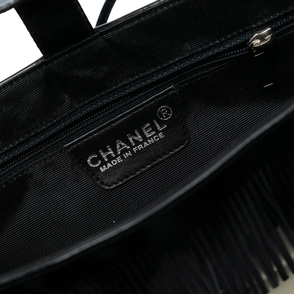 Chanel Chocolate Bar Printed Canvas Fringe Handbag