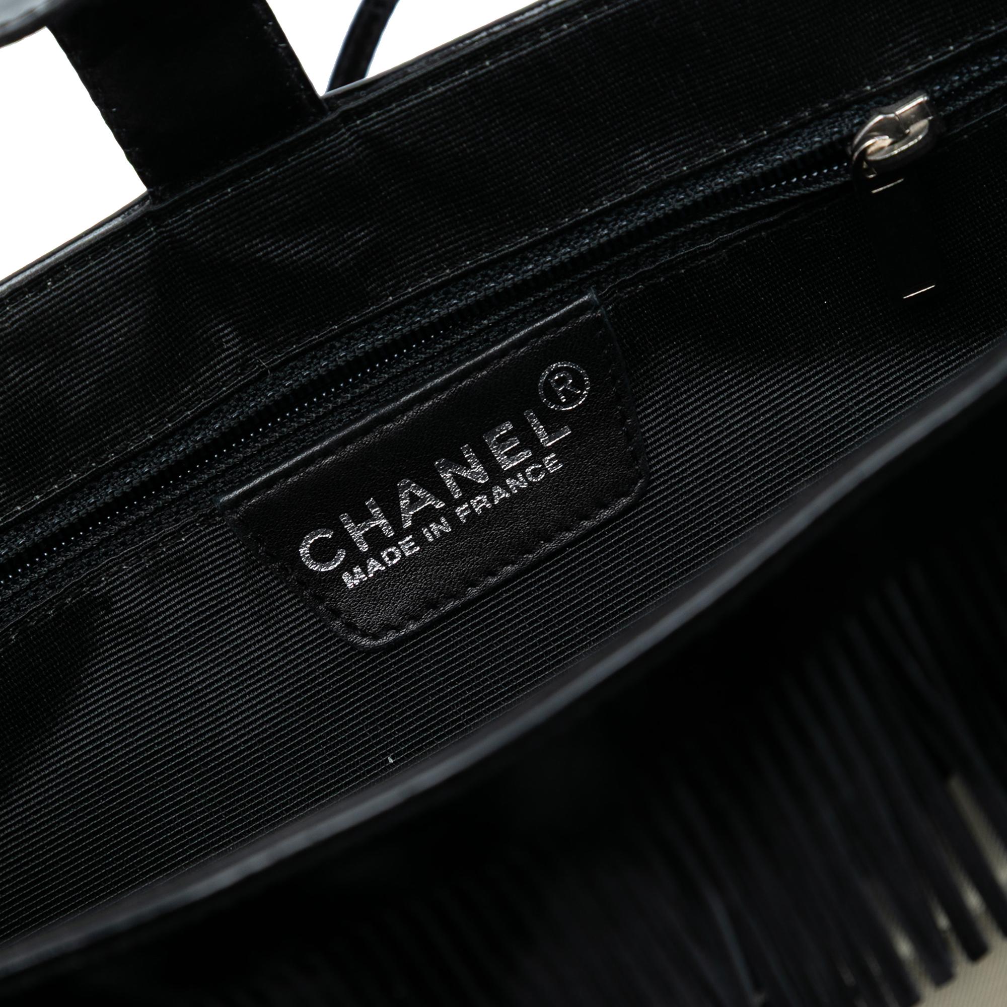 Chanel Chocolate Bar Printed Canvas Fringe Handbag