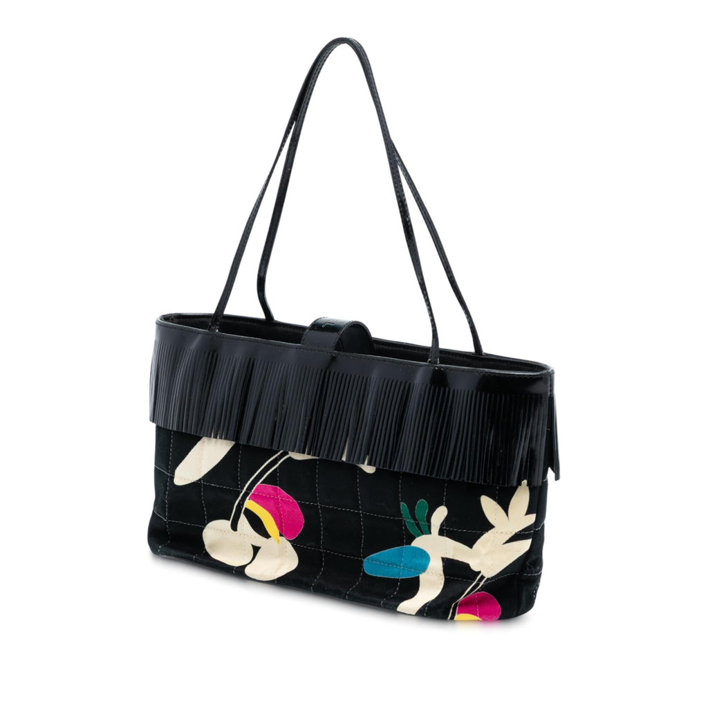 Chanel Chocolate Bar Printed Canvas Fringe Handbag