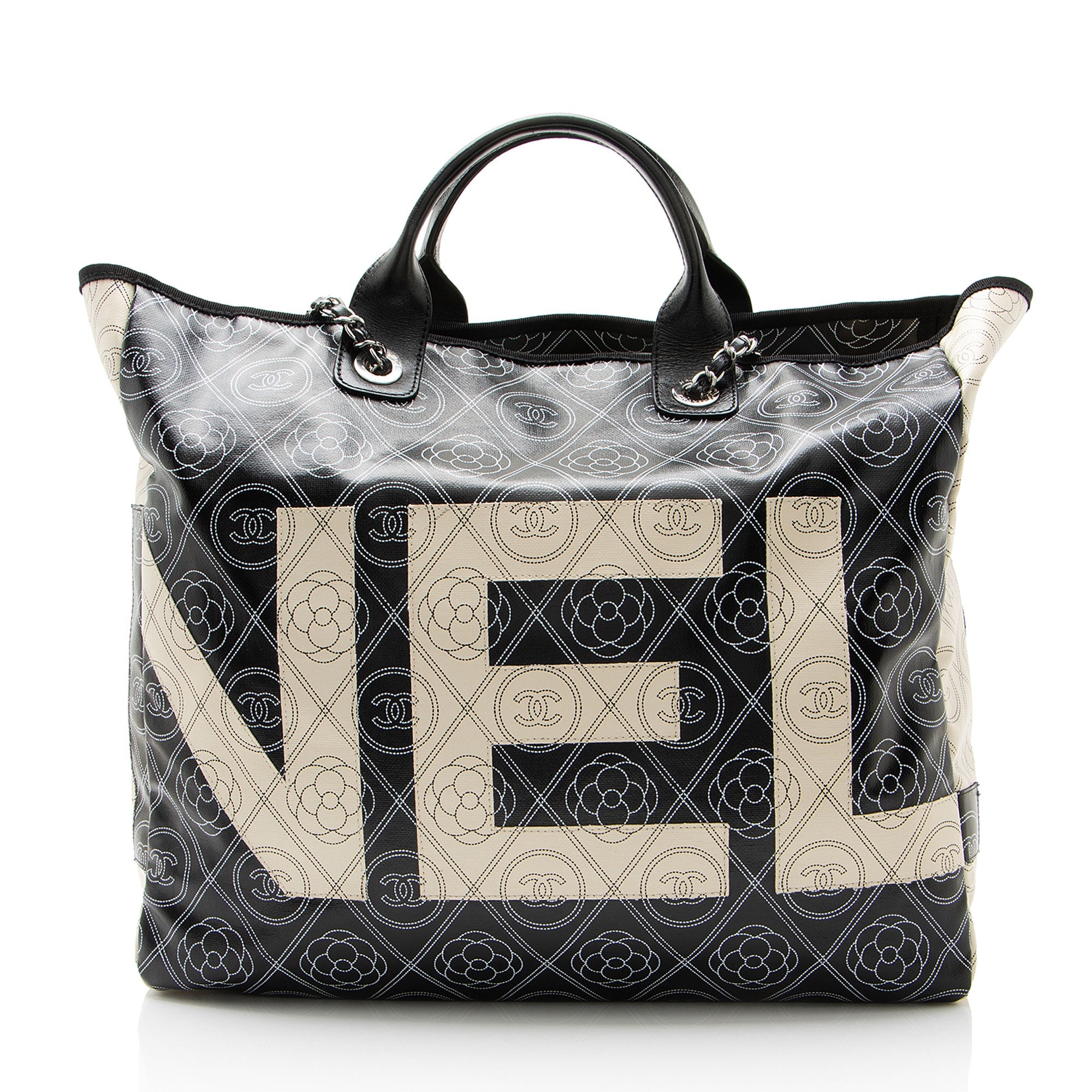 Chanel Coated Canvas Camellia Large Shopping Tote