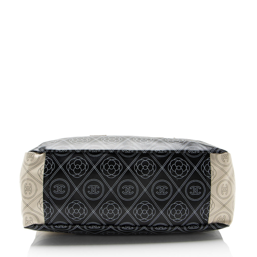 Chanel Coated Canvas Camellia Large Shopping Tote