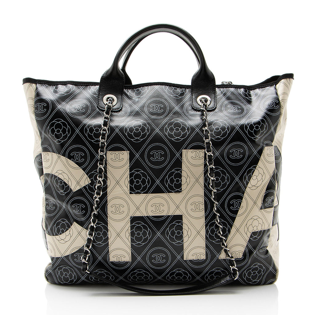 Chanel Coated Canvas Camellia Large Shopping Tote