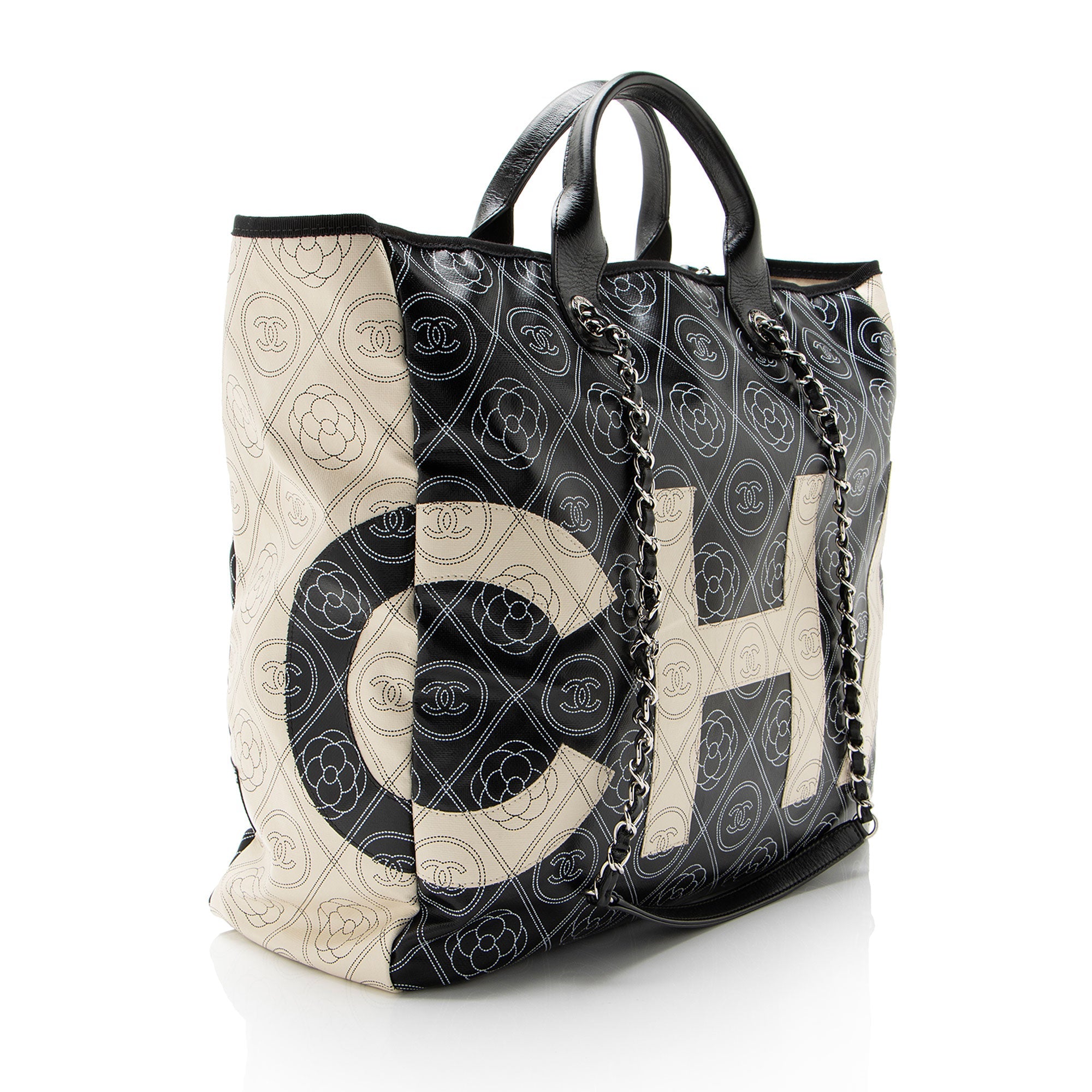 Chanel Coated Canvas Camellia Large Shopping Tote