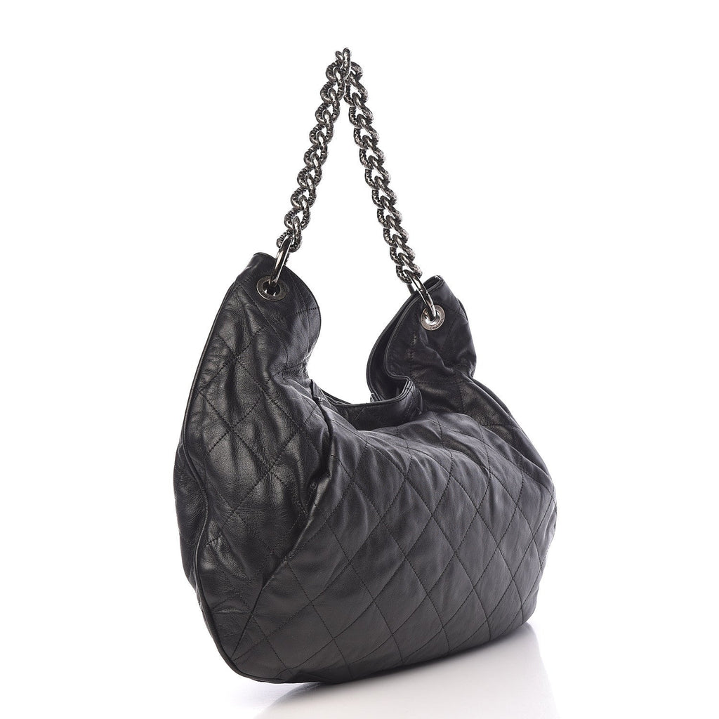 CHANEL COCO PLEATS QUILTED CALFSKIN LARGE HOBO BAG