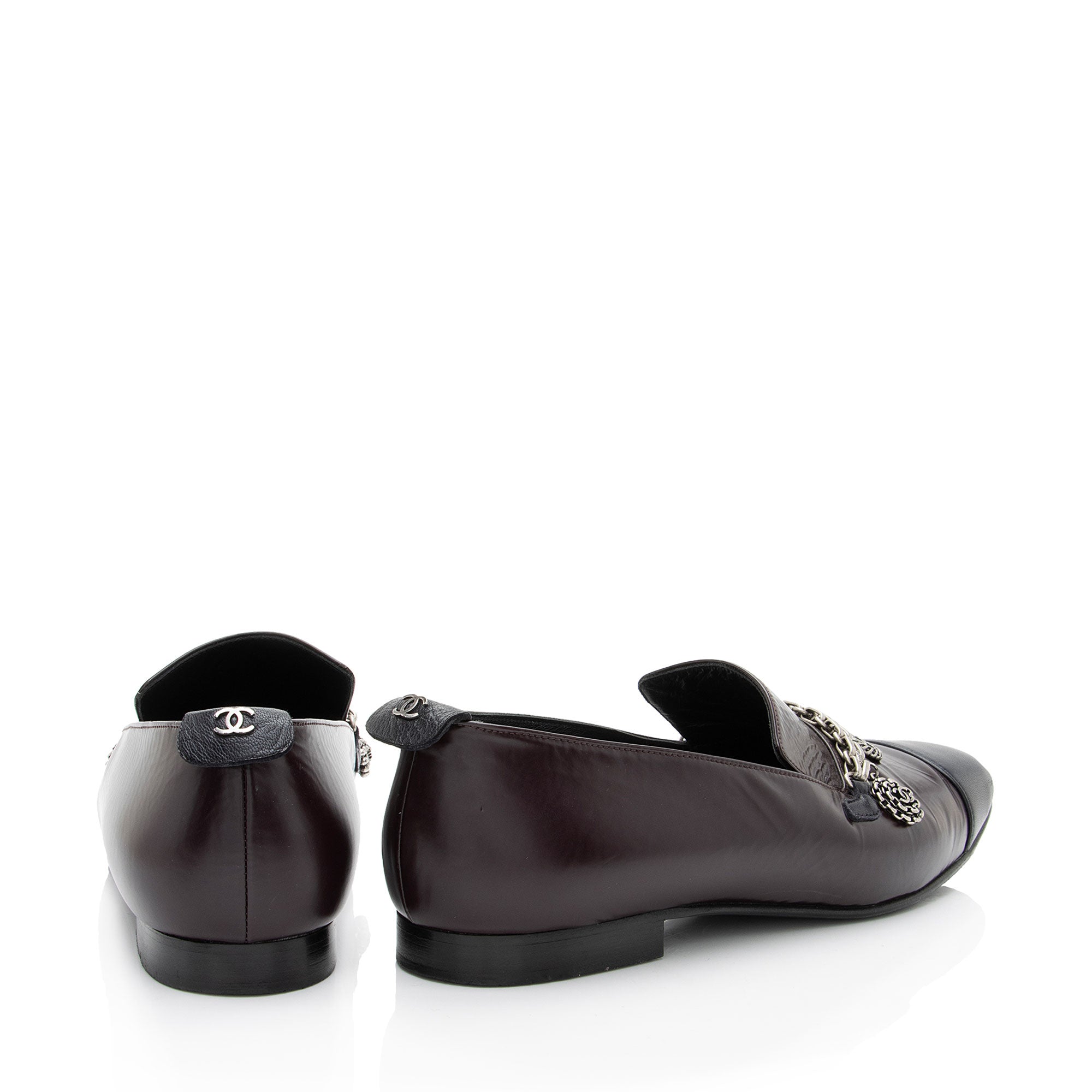 Chanel Crackled Goatskin CC Charm Cap Toe Loafers - Size 7.5 / 37.5