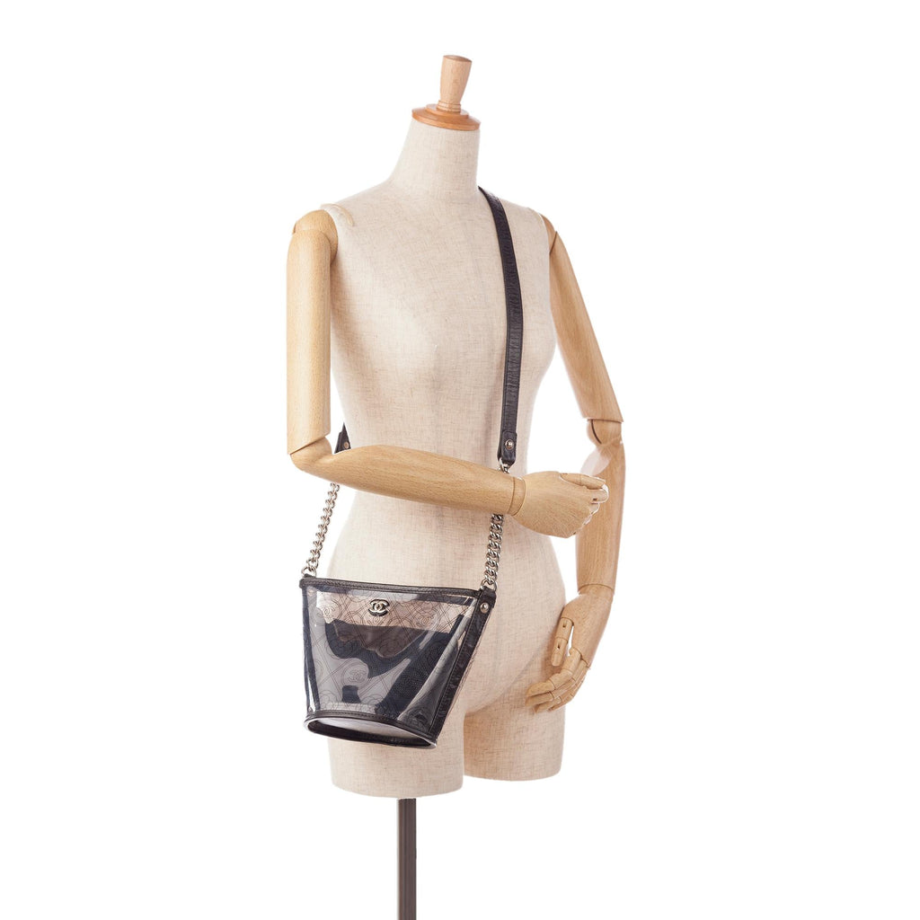 Chanel Crumpled Calfskin PVC Camellia Bucket