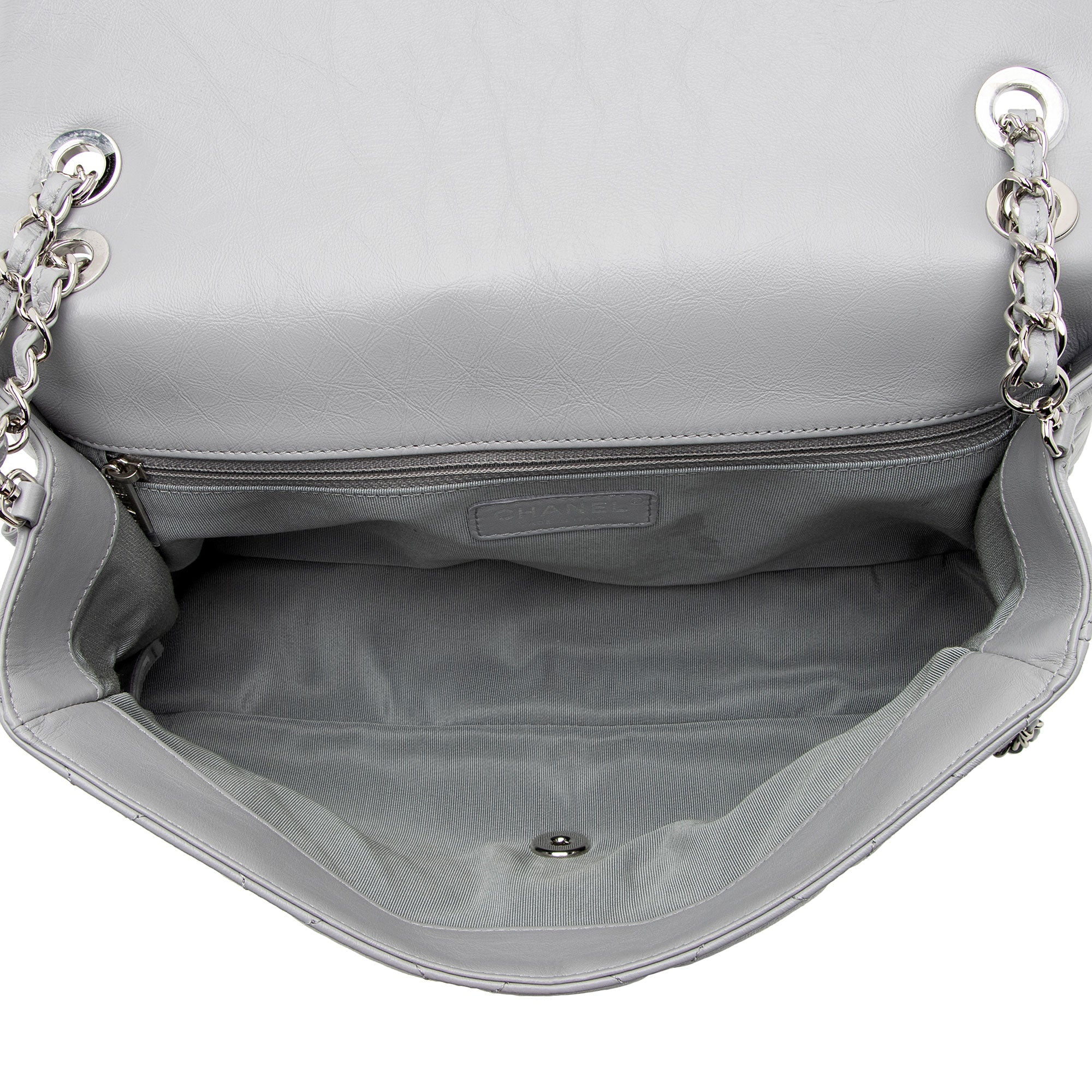 Chanel Crumpled Calfskin Running Chain Around Large Flap Bag (SHF-W3UmSX)