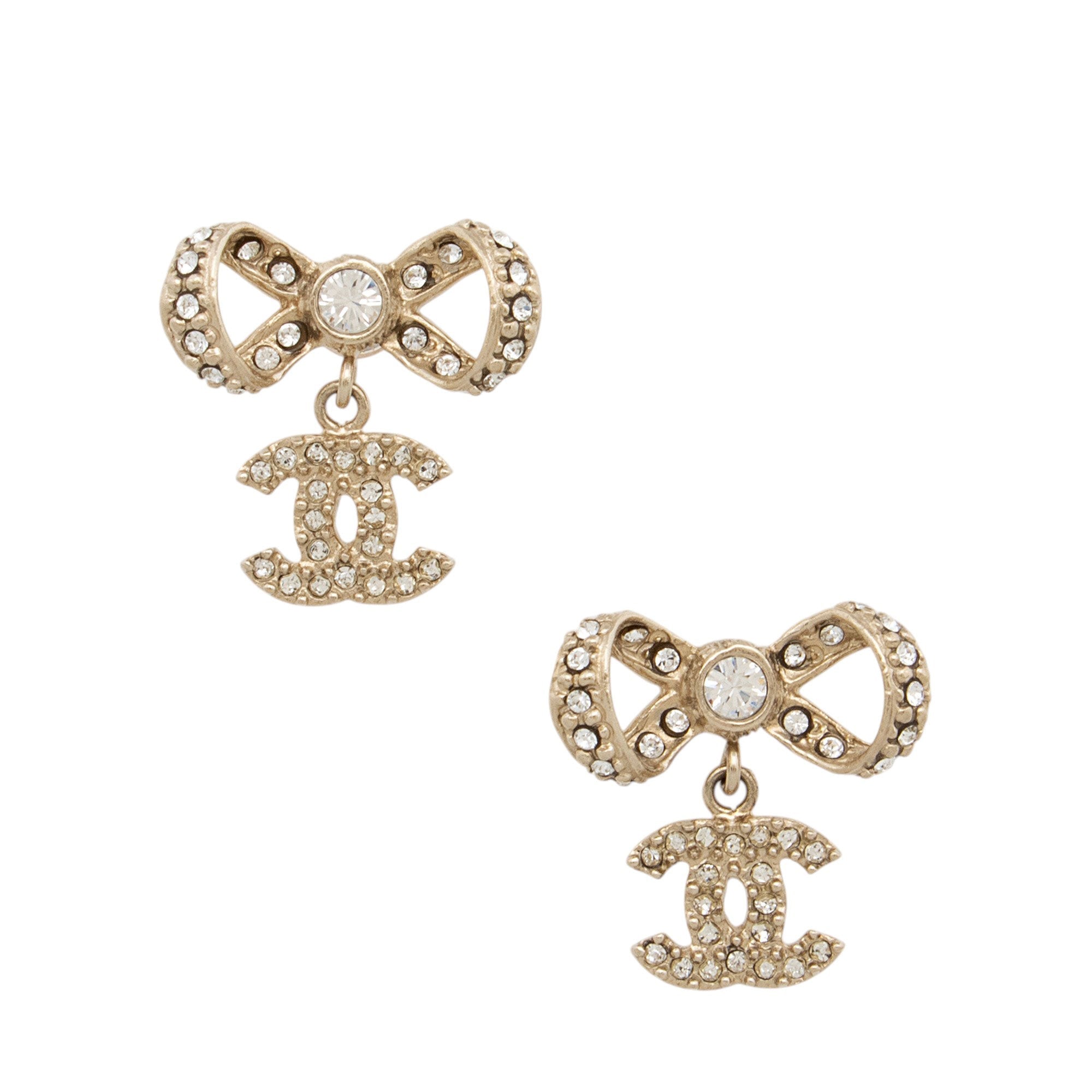Chanel Crystal Bow CC Earrings
