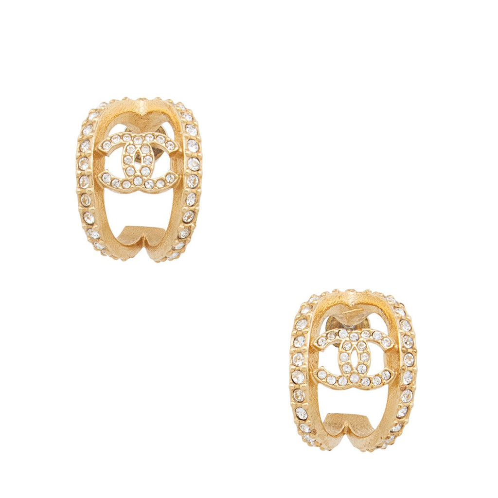 Chanel Crystal CC Hoop Earrings