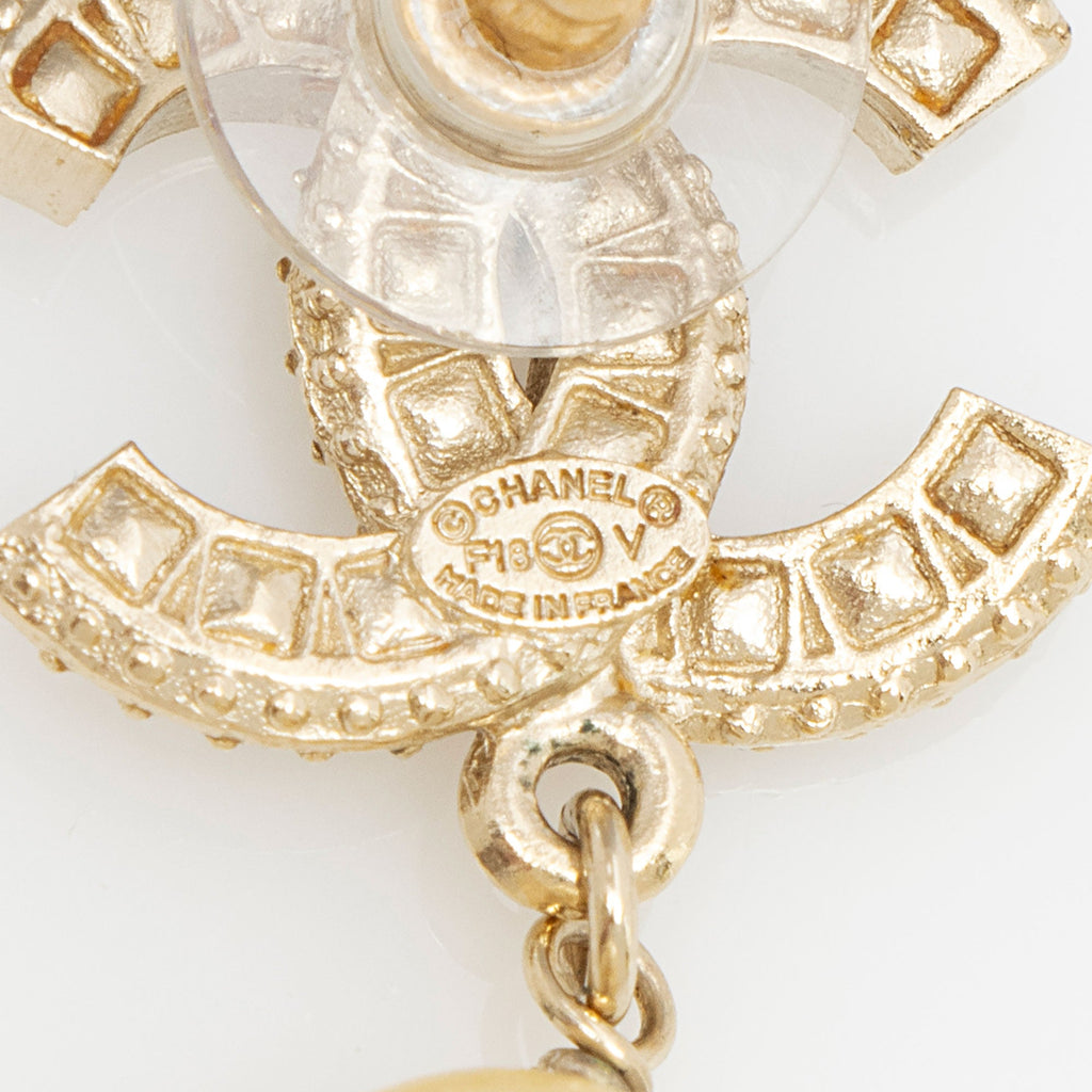 Chanel Crystal CC Pearl Drop Earrings