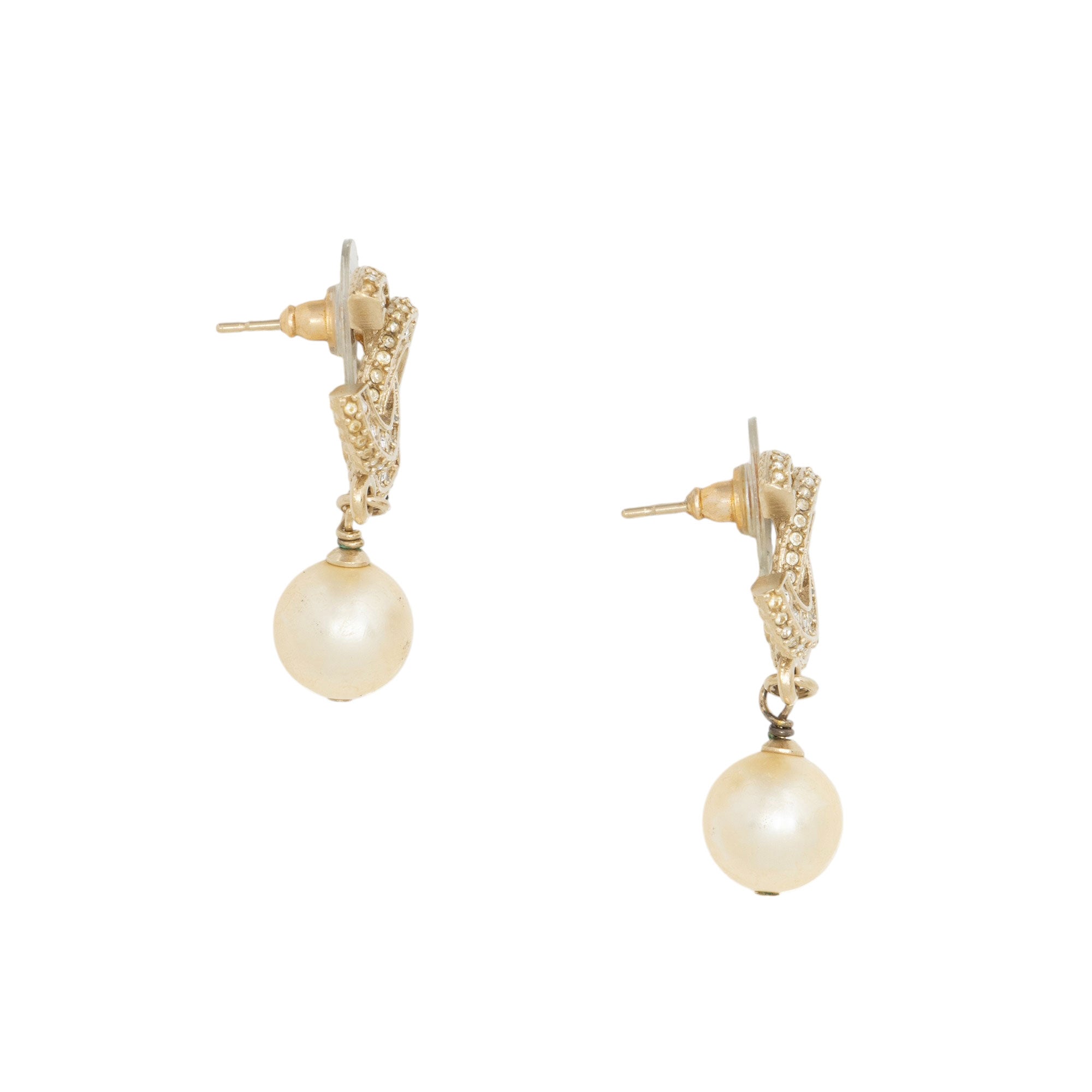 Chanel Crystal CC Pearl Drop Earrings
