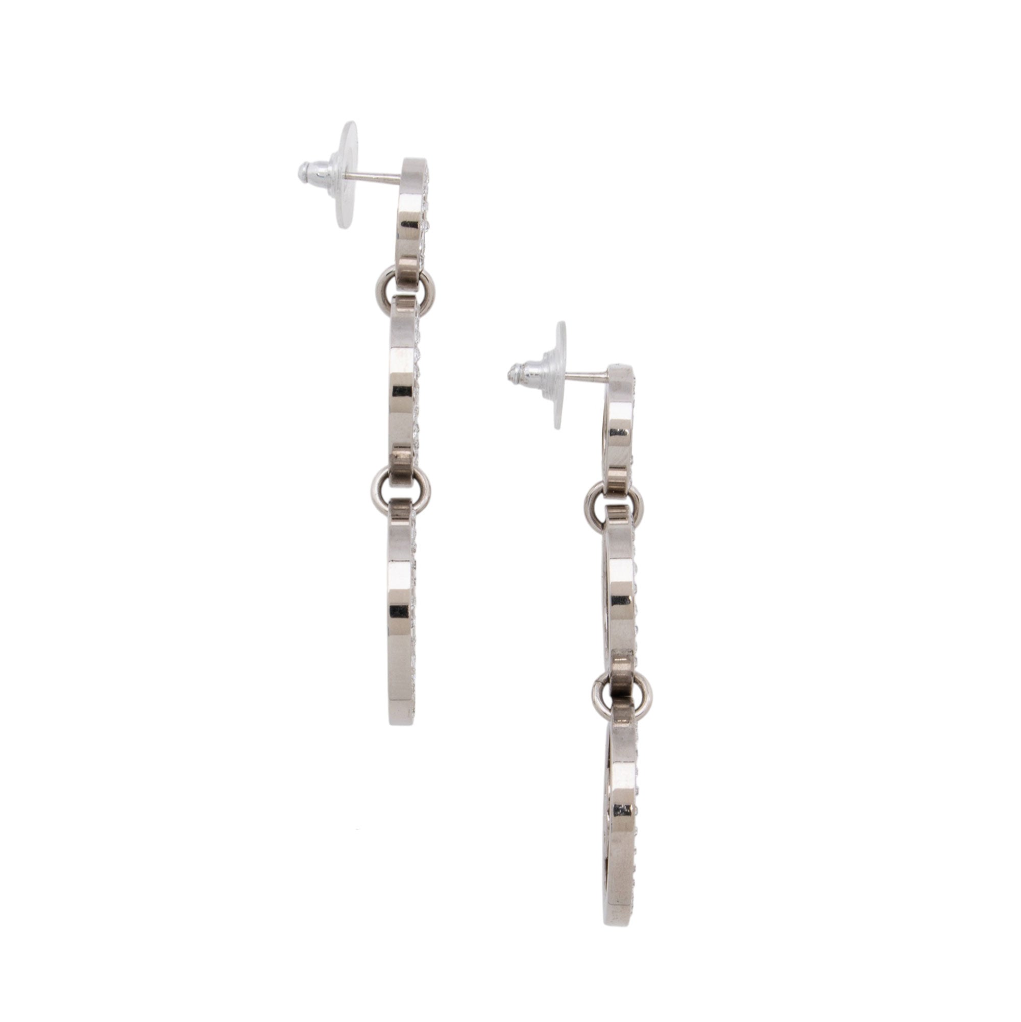 Chanel Crystal CC Triple Circle Drop Earrings