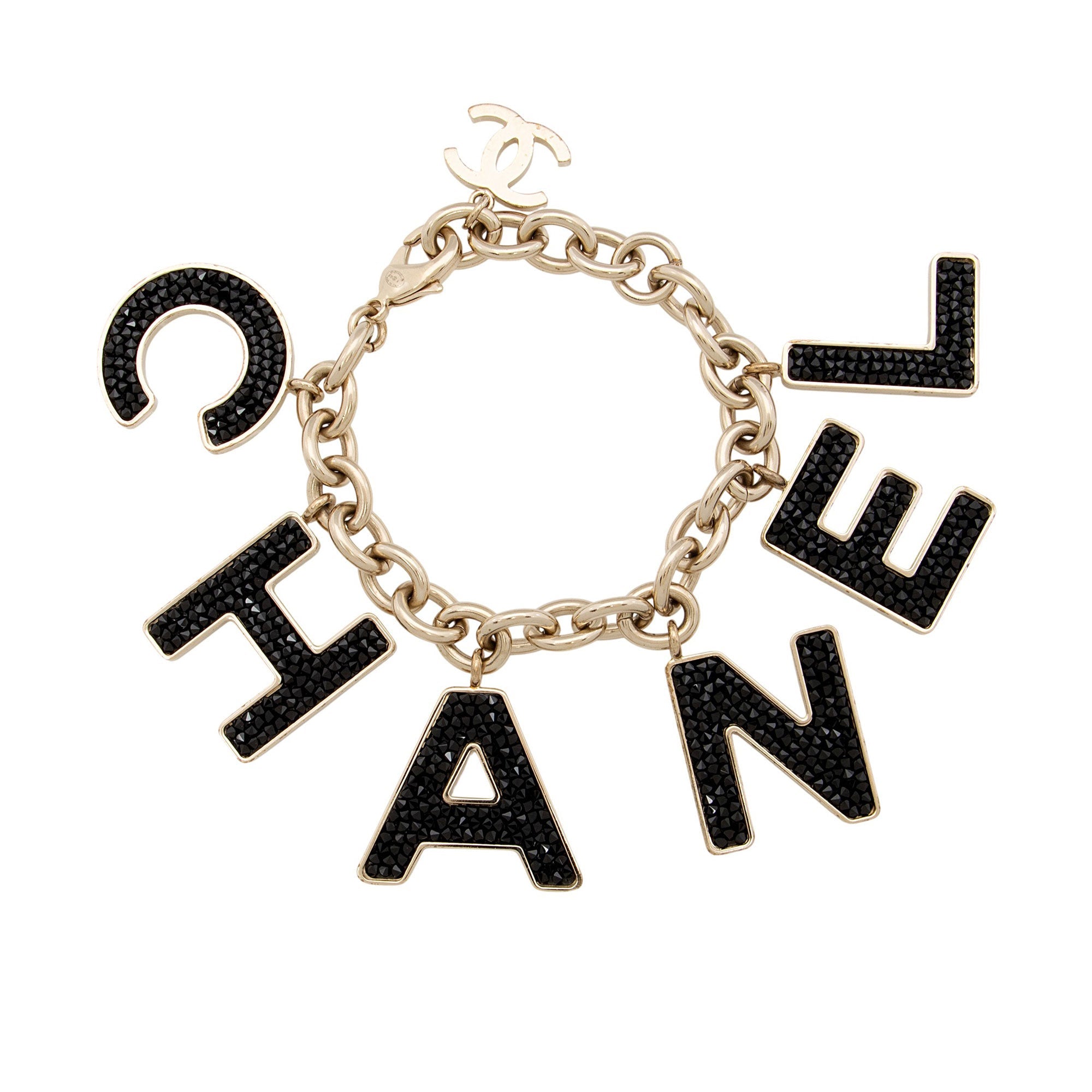 Chanel Crystal Logo Charm Bracelet