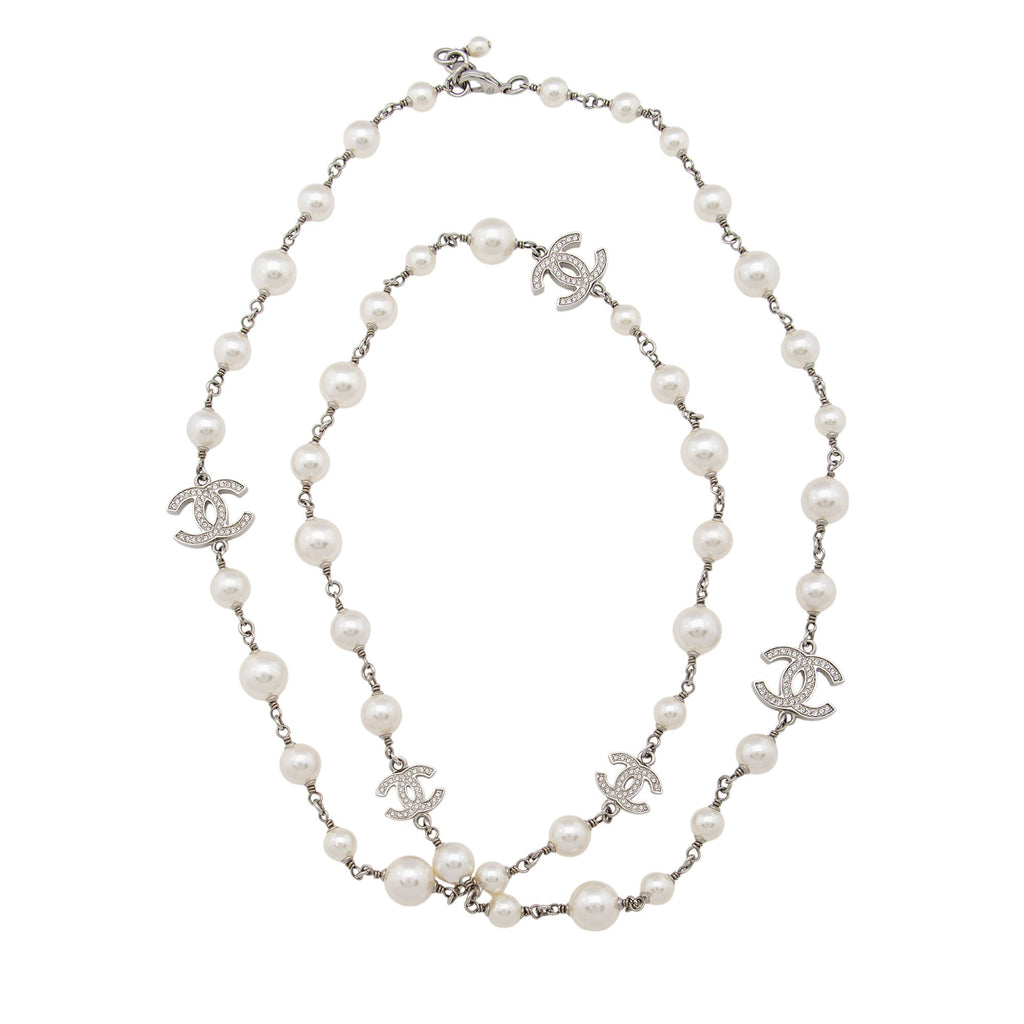 Chanel Crystal Pearl CC Long Necklace (SHF-oKOF4P)