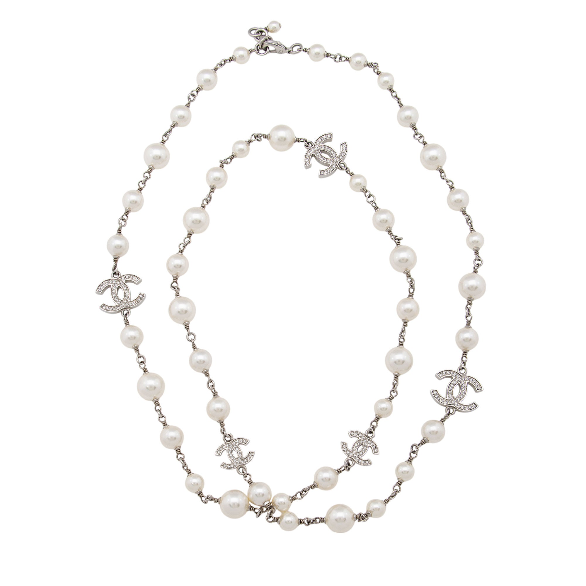 Chanel Crystal Pearl CC Long Necklace (SHF-oKOF4P)