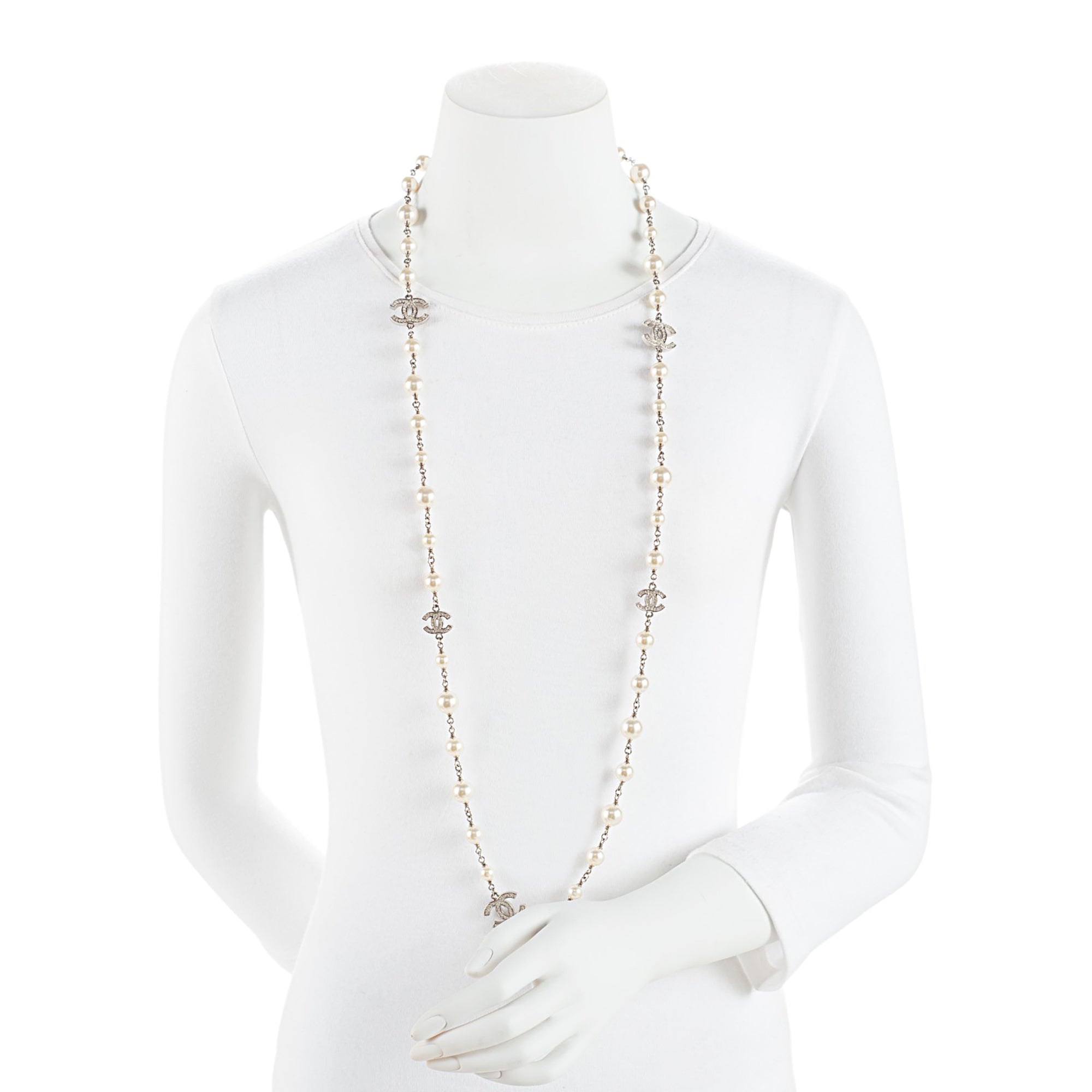Chanel Crystal Pearl CC Long Necklace (SHF-oKOF4P)