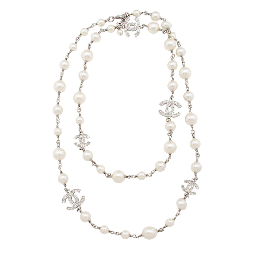 Chanel Crystal Pearl CC Long Necklace