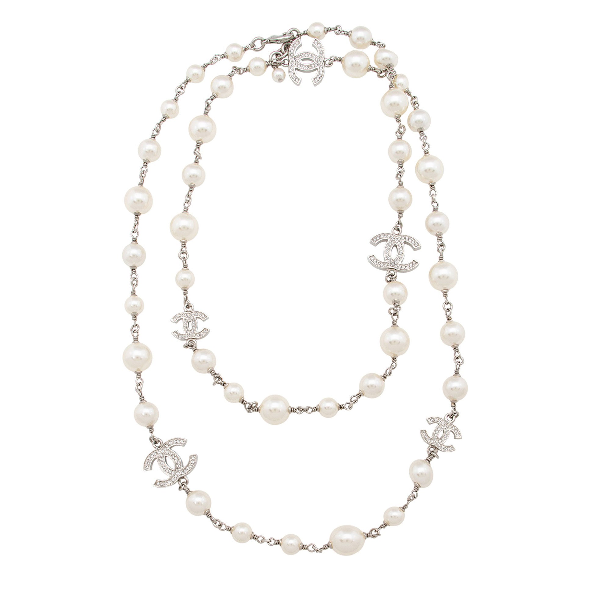 Chanel Crystal Pearl CC Long Necklace