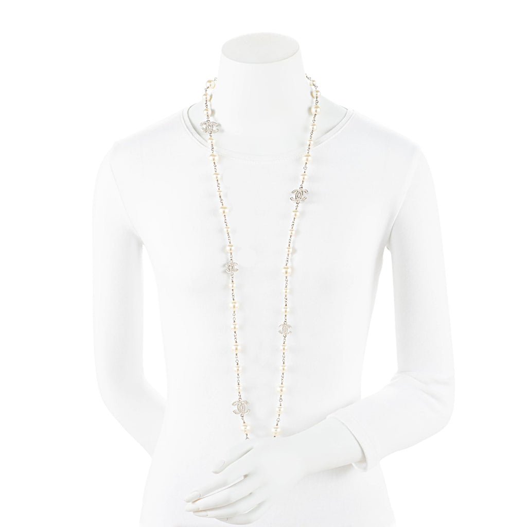 Chanel Crystal Pearl CC Long Necklace