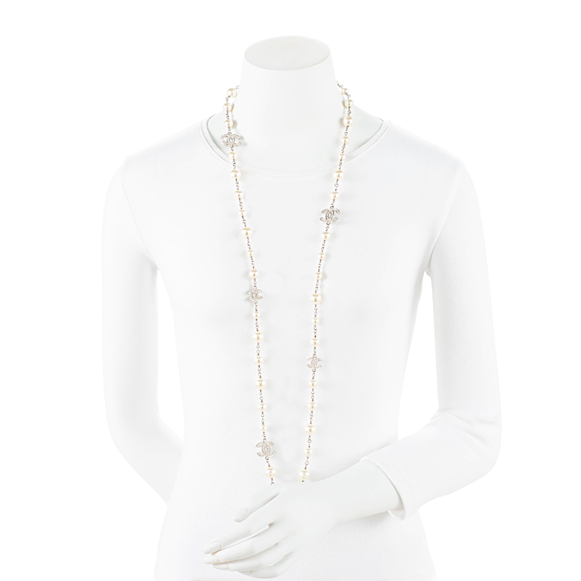 Chanel Crystal Pearl CC Long Necklace