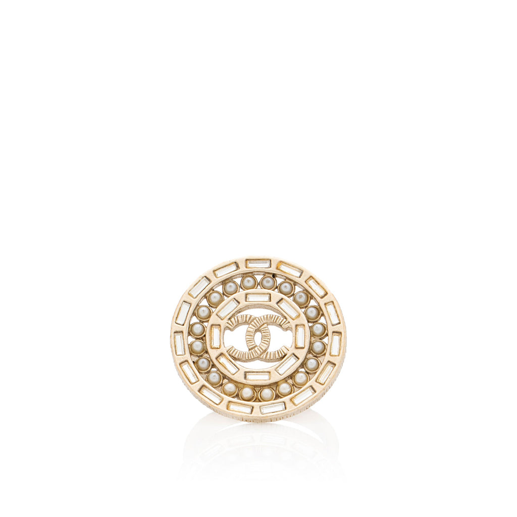 Chanel Crystal Pearl CC Cocktail Ring - Size 7