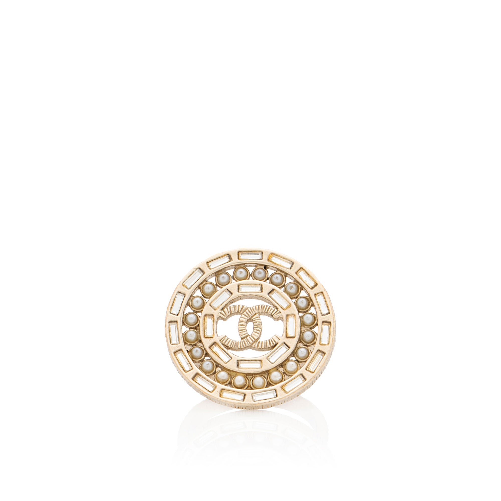 Chanel Crystal Pearl CC Cocktail Ring - Size 7