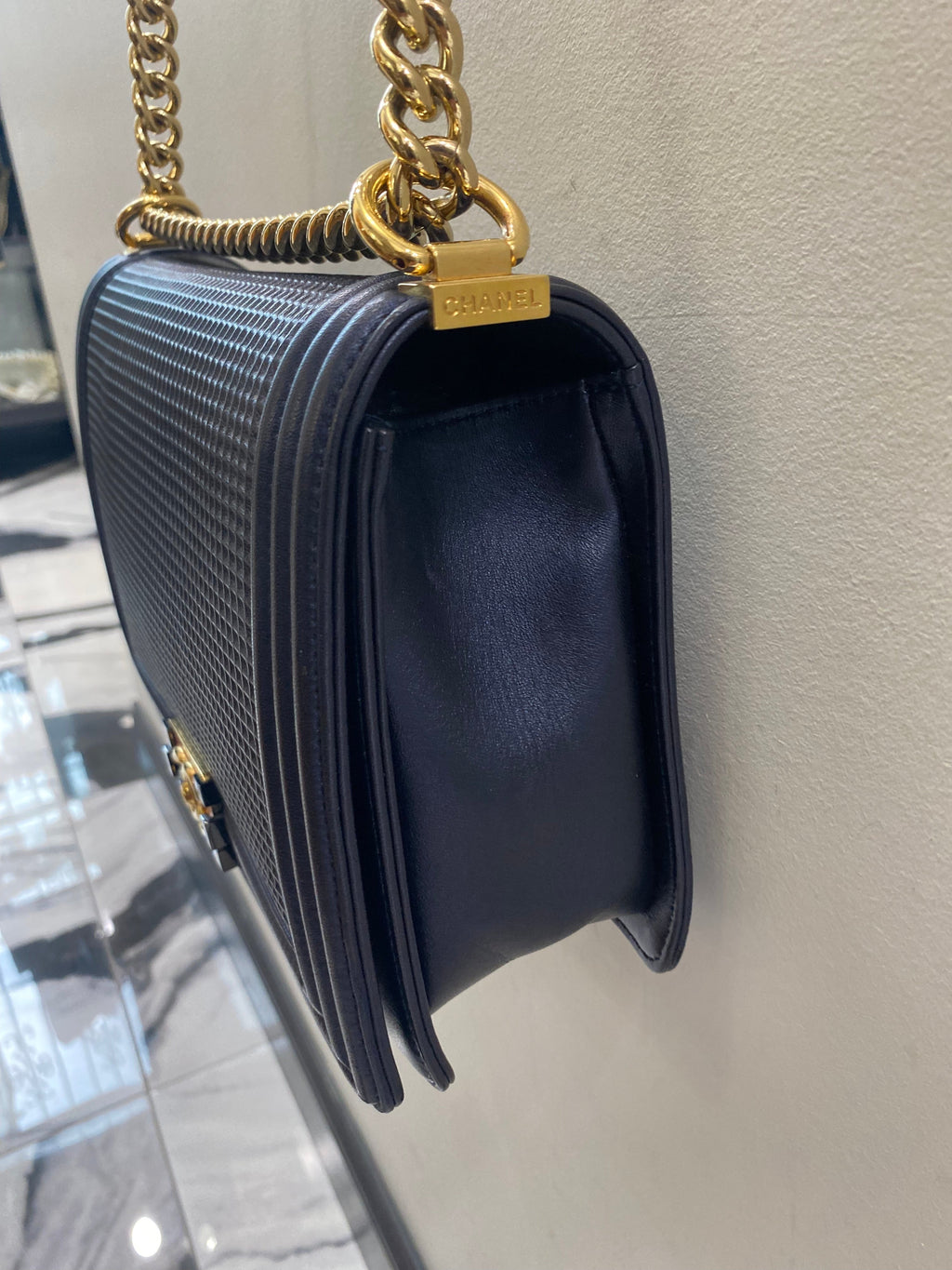 CHANEL CUBE EMBOSSED LAMBSKIN NEW MEDIUM BOY BAG