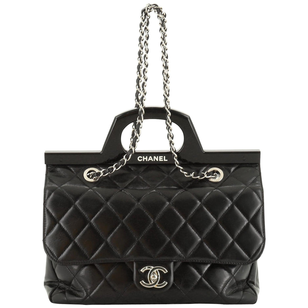 CHANEL Glazed Calfskin Quilted Small CC Delivery Tote
