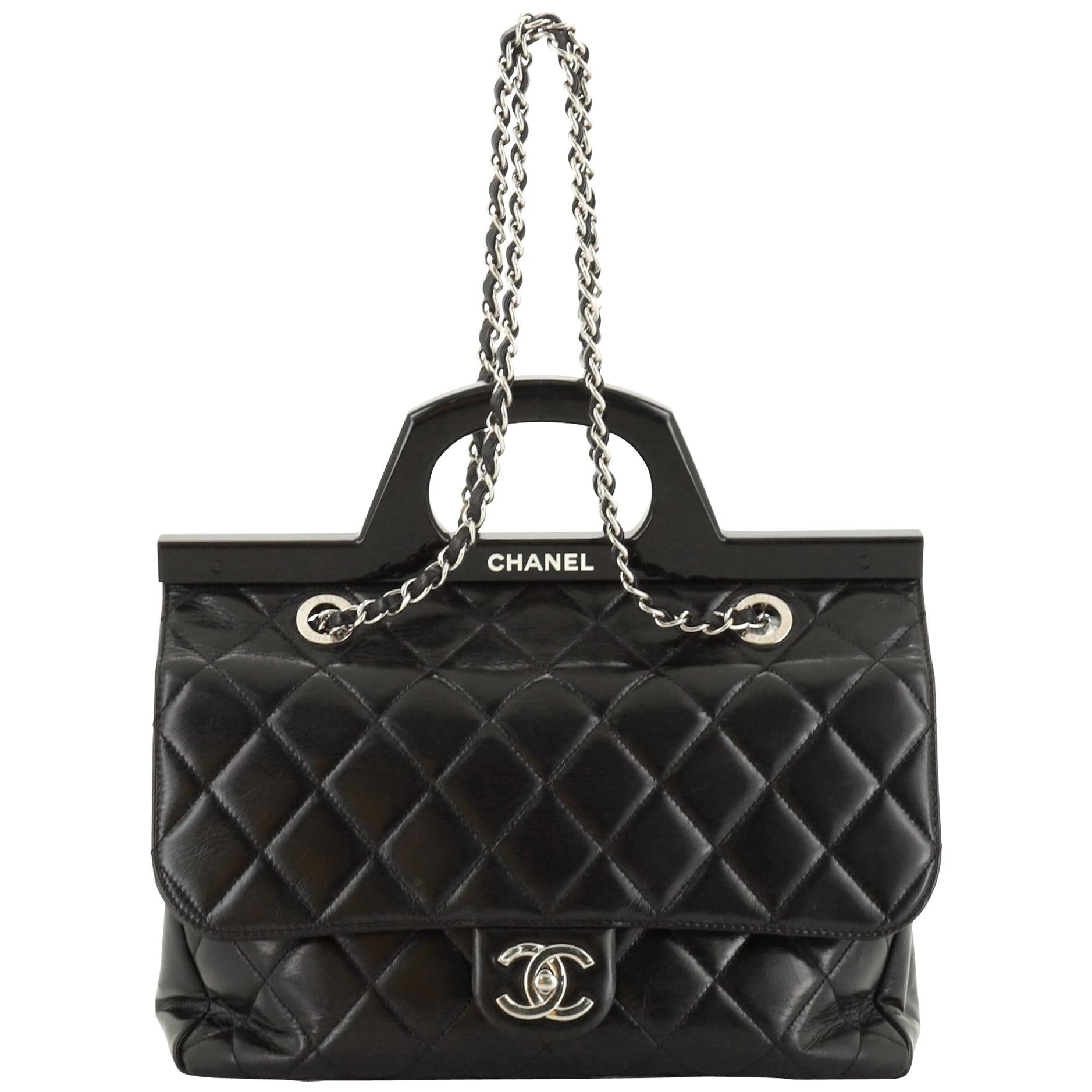 CHANEL Glazed Calfskin Quilted Small CC Delivery Tote