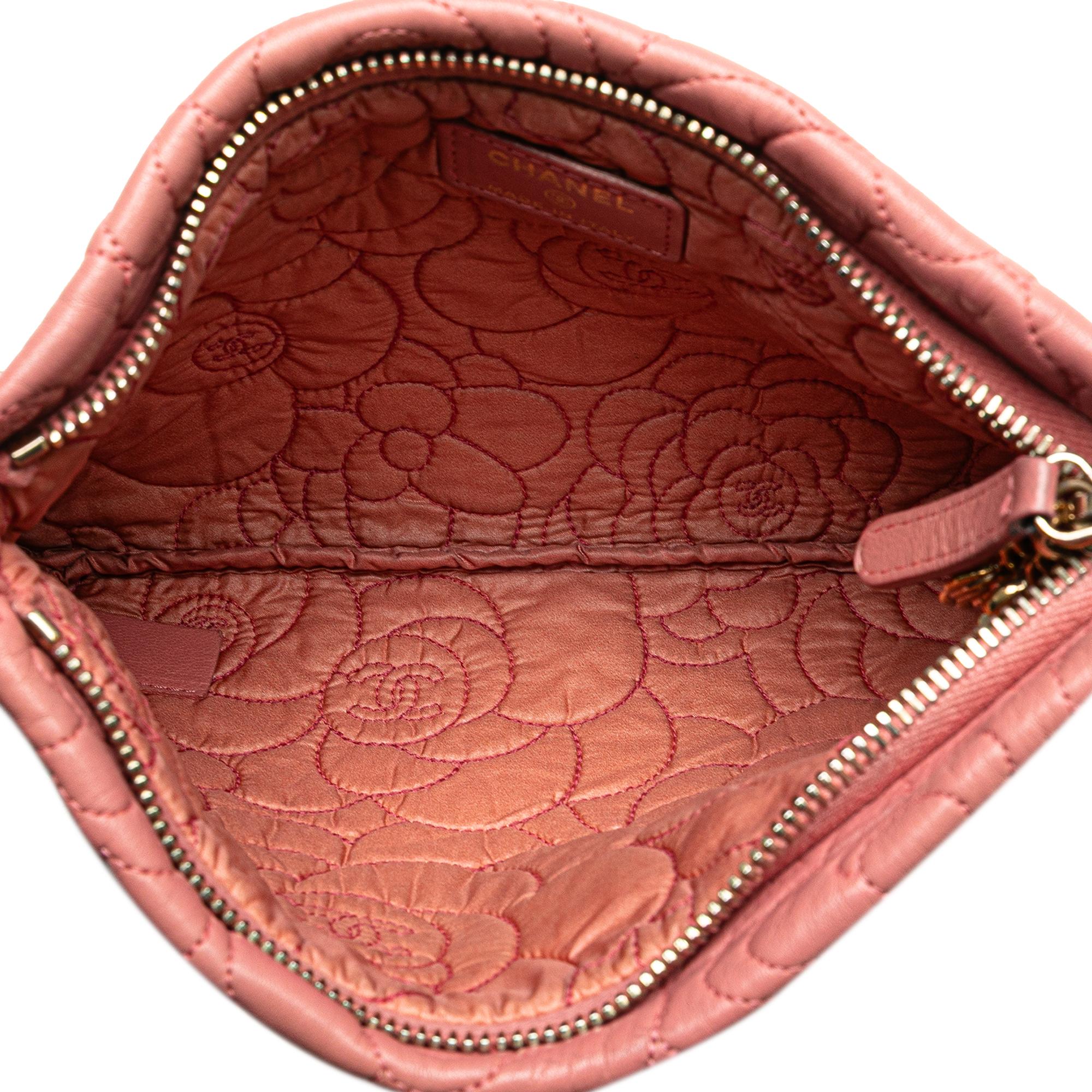 Chanel Embossed Lambskin Camellia Chain Pochette
